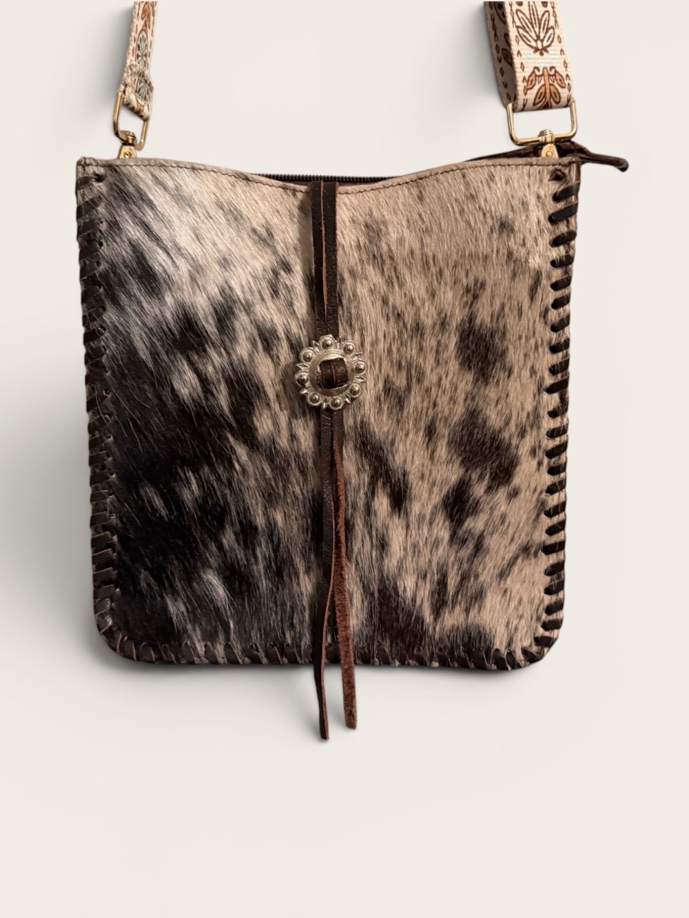 Western Genuine Hair On Cowhide Leather Crossbody Bag Tooled Strap Boho - Picture 4 of 8
